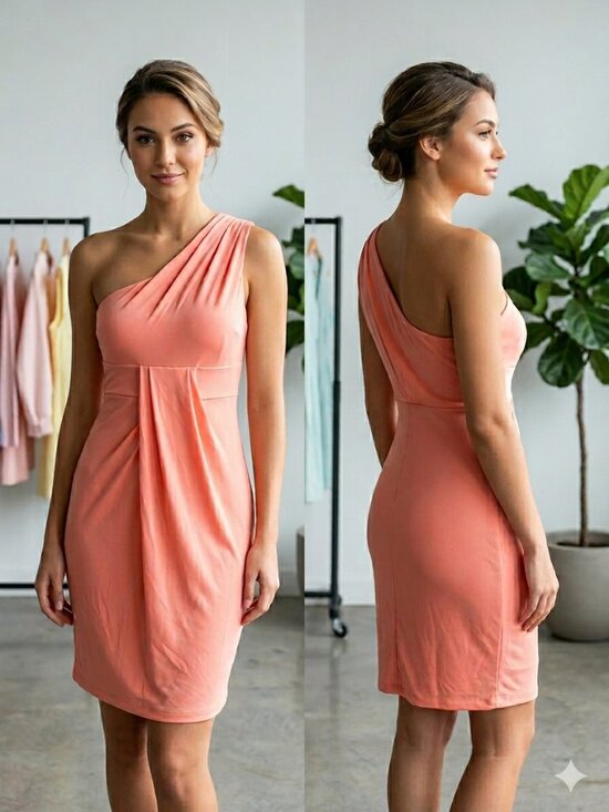 Love 21 Dresses & Skirts - NEW Love21 Asymmetrical One Shoulder Sheer Dress Peach Mini Dress - Size Medium